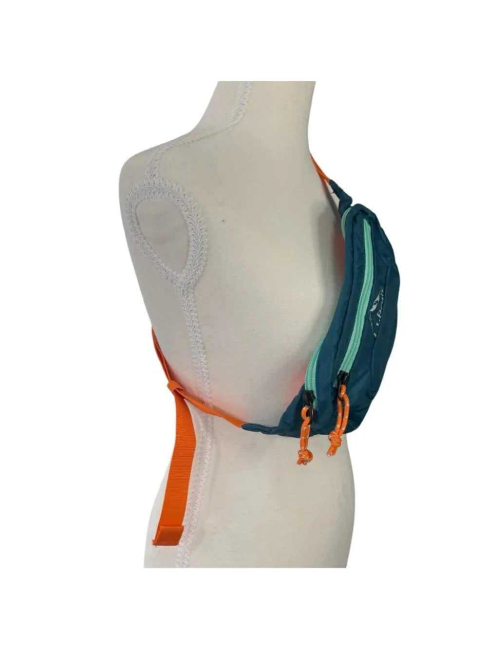 L.L. Bean Stowaway Fanny Pack With Adjustable Orange Strap Mallard Teal